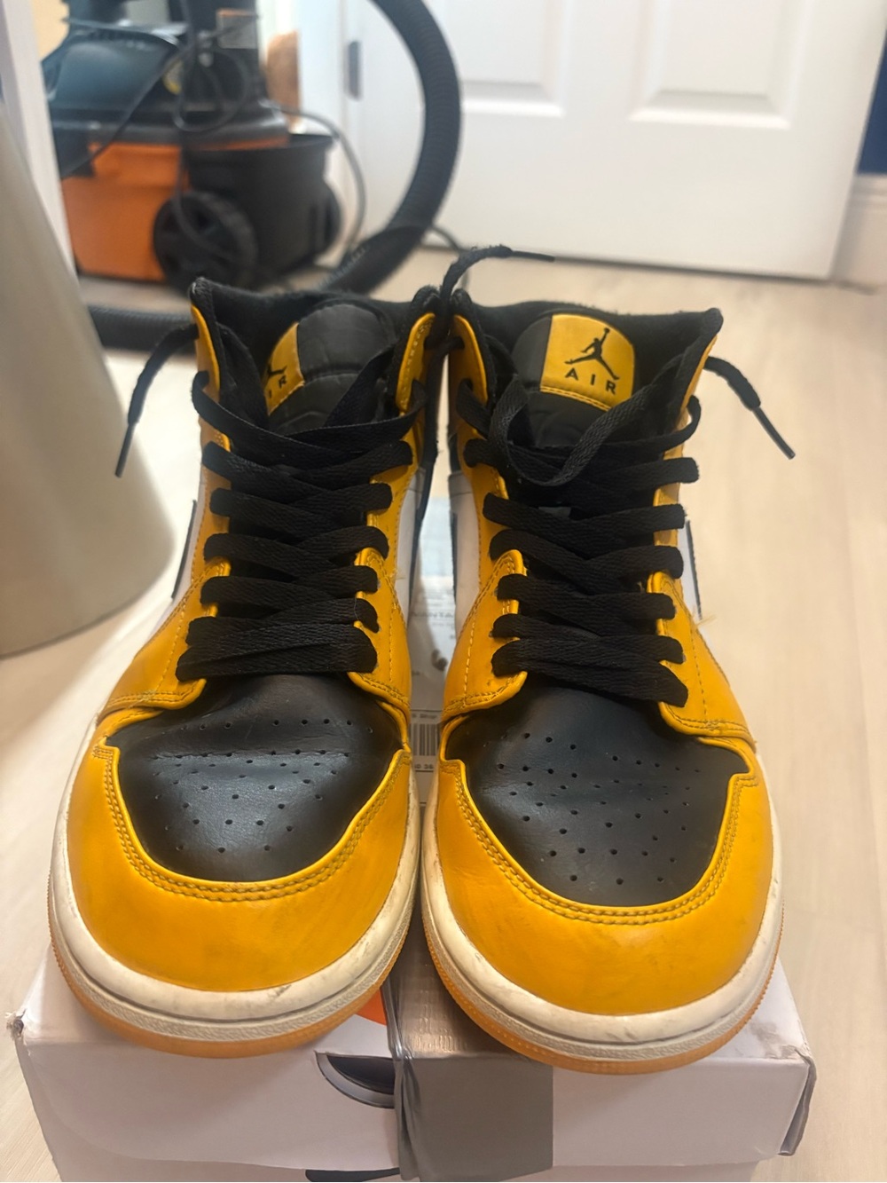 Jordan Yellow and Black High-Top Sneakers